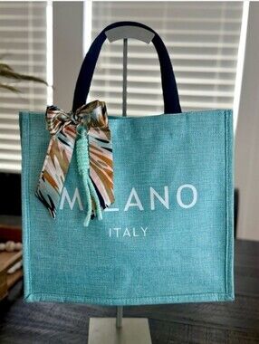 "Milano Italy " Logo Tote Bag (Turquoise 🩵💚)